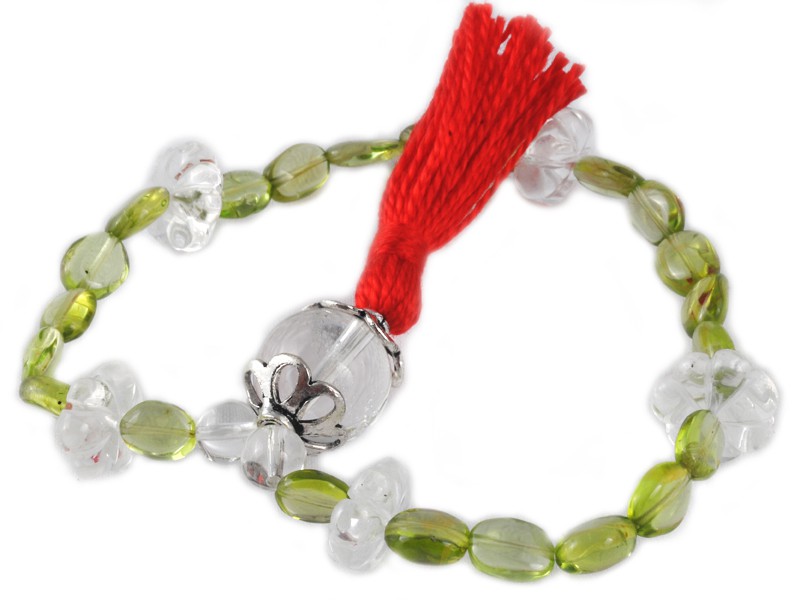 Item Mala 27 perles Peridot, Cristal de Roche & argent