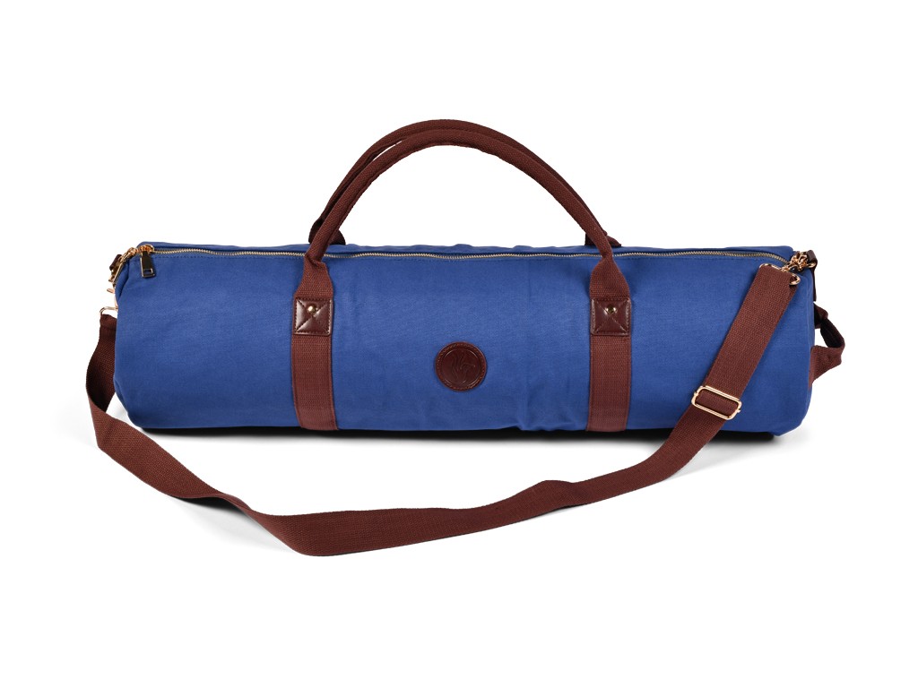 Item Robuste Yogamattentasche aus Bio-Baumwolle und veganem Leder – Warmes Blau 20 cm x 70 cm