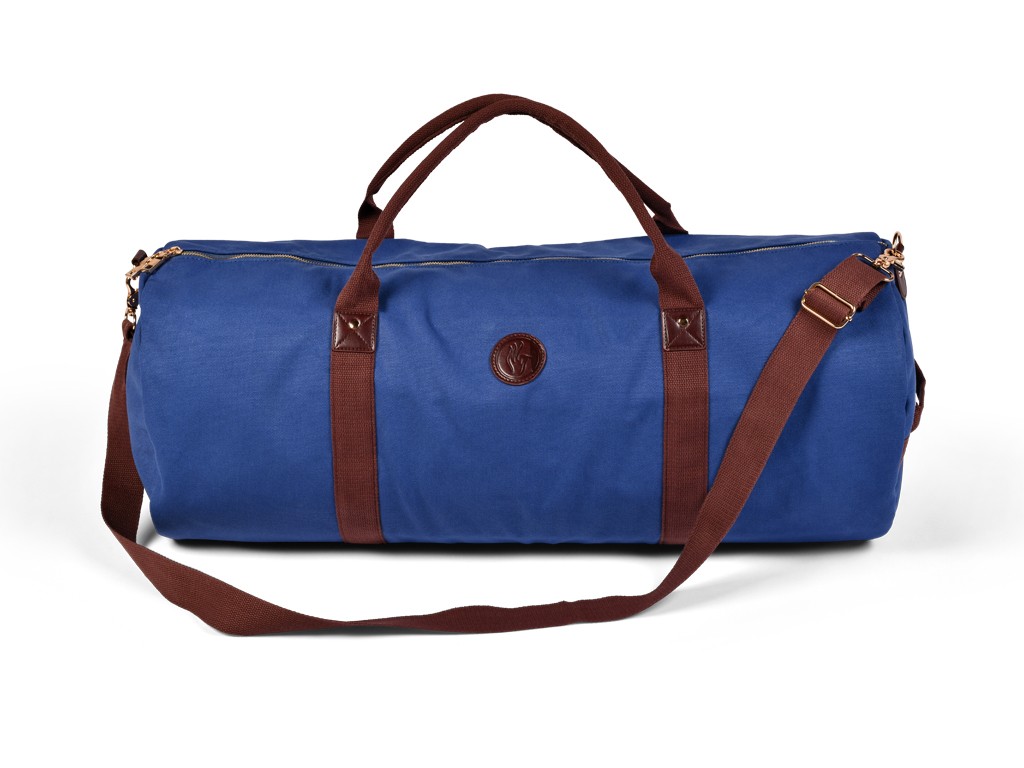 Item Robuste Yogamattentasche aus Bio-Baumwolle und veganem Leder – Warmes Blau 30 cm x 70 cm