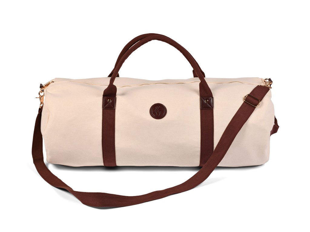 Item Outdoor-Yogamattentasche aus Bio-Baumwolle und veganem Leder – Ecru 30 cm x 70 cm