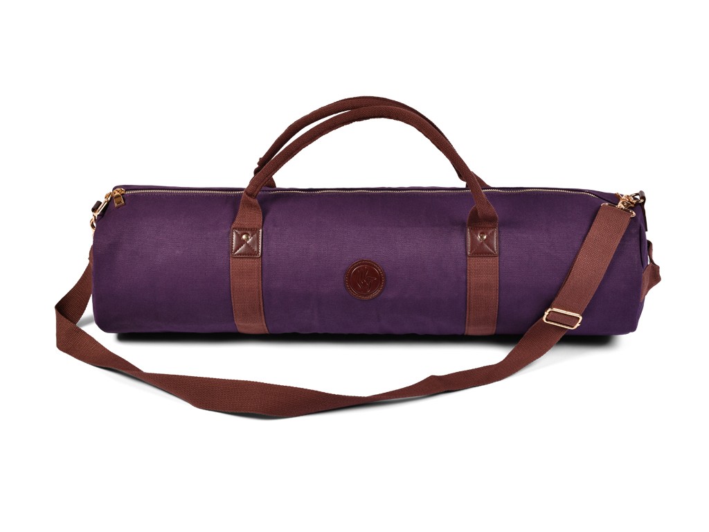Item Adventurer Yogamattentasche aus Bio-Baumwolle und veganem Leder – Pflaume 20 cm x 70 cm